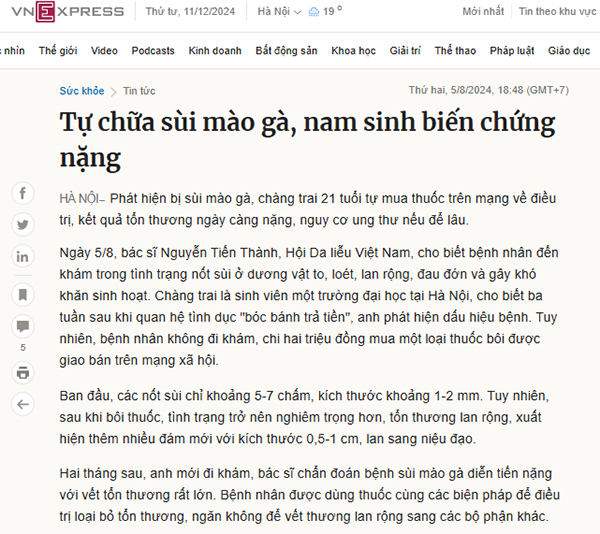 nguy hiểm khi tự chữa sùi mào gà